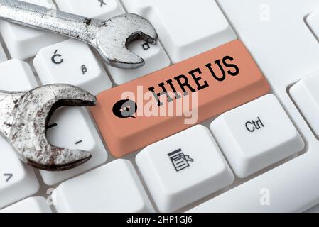 Testo che mostra ispirazione assumere noi, Conceptual foto utilizzato dalle risorse umane indicano che è ottenuto lavoro aggiornamento e riparazione vecchio sito web, e Foto Stock