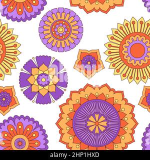 Motivo a zentangle floreale senza cuciture, sfondo senza fine con fiori astratti. Illustrazione vettoriale Foto Stock