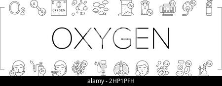 Oxygen O2 Chemical Collection Icons Set Vector . Illustrazione Vettoriale