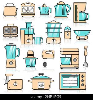 Set di icone per elettrodomestici da cucina. Simboli vettoriali a colori con tratto modificabile Illustrazione Vettoriale