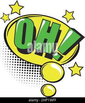 OH adesivo in stile pop art. Colorato pensiero bolla reazione isolato su sfondo bianco Illustrazione Vettoriale