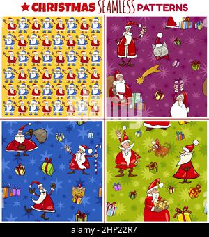 Motivi senza giunture natalizi con personaggi cartoni animati Illustrazione Vettoriale