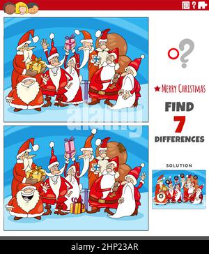 Gioco di differenze per bambini con personaggi di Babbo Natale Illustrazione Vettoriale