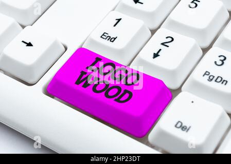 Ispirazione che mostra segno Logo Wood, parola scritta su disegno riconoscibile o simbolo di una società inscritto sul legno creazione nuovo Online Shop Business, Ty Foto Stock