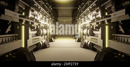 Astratto futuristico Club futuristico corridoio Spaceship Interior innovativo Light Colors sfondo Wallpaper 3D Render Foto Stock