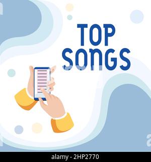 Testo che mostra l'ispirazione Top Songs, Conceptual Photo Recorded song che diventa ampiamente popolare o ben noto Abstract spreading message Online, Global Foto Stock