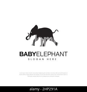 Baby elefante logo running elefante silhouette, icona design modello Illustrazione Vettoriale