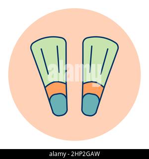 Diving pinne flat vettore isolato icona. Insegna estiva. Simbolo grafico per sito web di viaggi e turismo e design di app, logo, app, UI Foto Stock