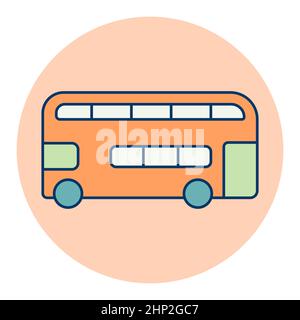 Icona vettore piano bus a due piani. Simbolo grafico per siti web di viaggi e turismo e applicazioni design, logo, app, UI Foto Stock