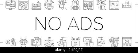 No Ads Advertise Free Collection Icons Set Vector . Illustrazione Vettoriale