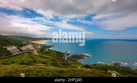 Woolacombe città e la costa vista dal punto di punta a Mortehoe, North Devon Foto Stock