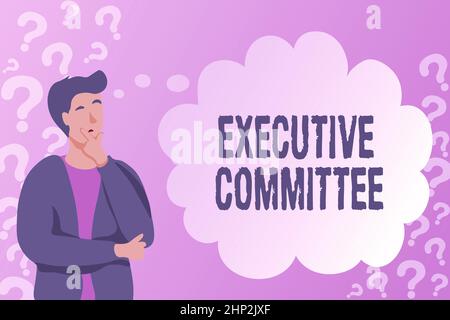 Testo che mostra ispirazione Comitato esecutivo, Word per il Gruppo di amministratori nominato ha autorità nelle decisioni di registrazione del conto Social Media, Typin Foto Stock