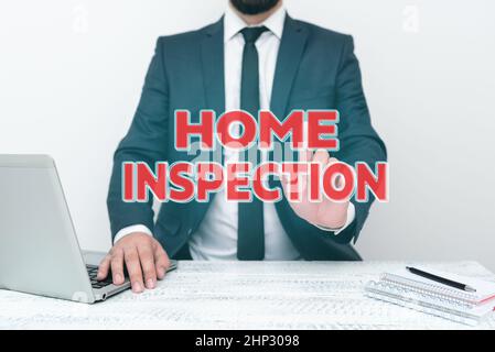 Segno che mostra Home Inspection, Business Showcase esame della condizione di una casa relativa Remote Office lavoro Online Presentazione Commun Foto Stock