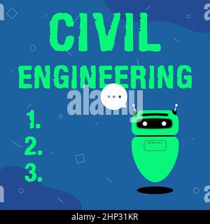 Scrittura visualizzazione testo Ingegneria civile, Business Concept progettazione costruzione di strade ponti edifici pubblici Illustrazione di carente galleggiante R Foto Stock