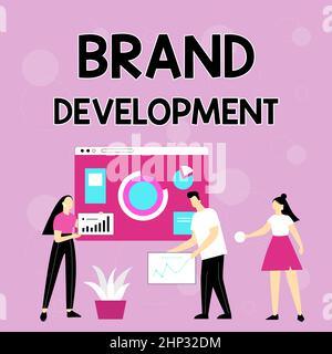 Cartello di testo che mostra lo sviluppo del marchio, foto concettuale che definisce il prodotto per eccellere nel mercato promuovere il dipendente aiutare insieme condividere idee Fo Foto Stock