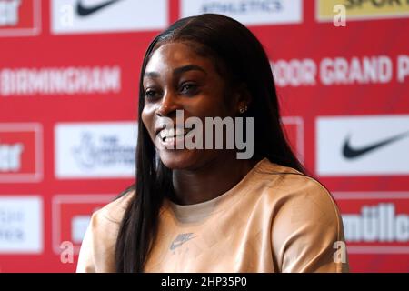 Elaine Thompson-Herah durante una conferenza stampa in vista del Muller Indoor Grand Prix all'Utilita Arena di Birmingham. Data immagine: Venerdì 18 febbraio 2022. Foto Stock