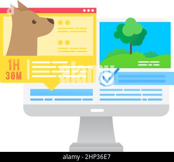 Piano di routine giornaliero PET walk sull'icona del vettore pc Illustrazione Vettoriale