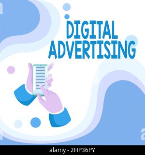 Didascalia di testo Presentazione della pubblicità digitale, Word for Online Marketing consegna dei messaggi promozionali Campagna di diffusione astratta messaggio Online, Globale Foto Stock