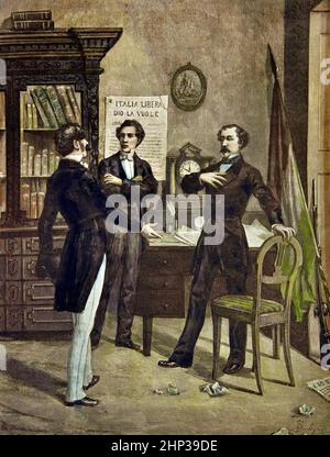 Guerrazzi recita a Mazzini l'Assedio di Firenze, dal pittore Mantegazza (Giuseppe Mazzini 1805 – 1872 ) italiano, politico, giornalista, attivista, Foto Stock