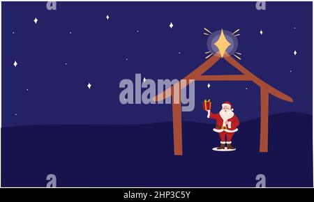 Babbo Natale è in piedi con il regalo nella notte della luna Foto Stock