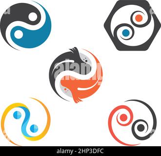 yin yang koi pesce concetto disegno vettore icona illustrazione Illustrazione Vettoriale