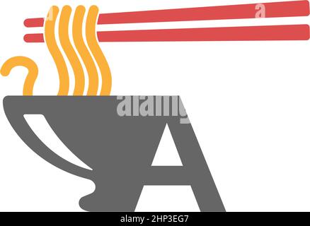 Lettera A con simbolo di noodle vettore di disegno del logo Illustrazione Vettoriale