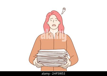 Lavoro eccessivo, depressione, frustrazione, scadenza, stress mentale, concetto aziendale Illustrazione Vettoriale