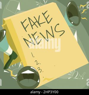 Testo della scrittura Fake News, Conceptual foto false informazioni pubblicare sotto la veste di essere notizie autentiche Lips megafones forte rendere New Annou Foto Stock