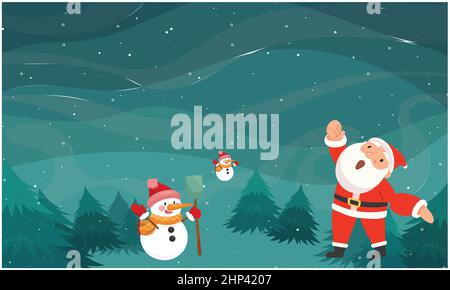 Babbo Natale gioca con Snowman nel parco durante Natale Foto Stock