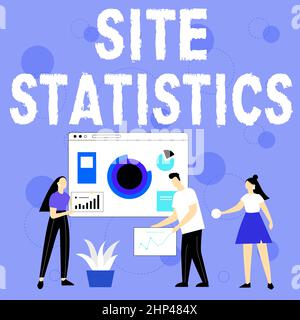 Testo della scrittura Statistiche del sito, Business Overview misurazione del comportamento dei visitatori di un determinato sito web Employee helping Together Sharing Ideas for Foto Stock