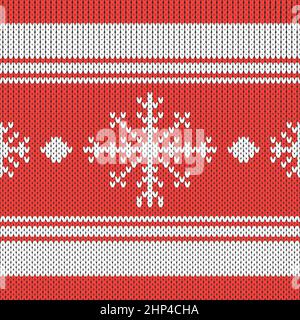 Christmas Knit Print. Bordo in maglia rosso scandinavo. Pullover in lana. Telaio Ugly maglione. Holiday Square Ornament. Crochet festivo. Foto Stock