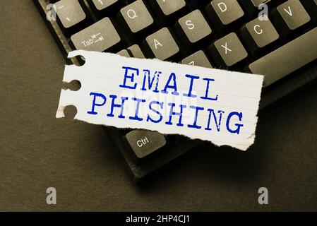 Scrittura visualizzazione testo phishing e-mail, Business idea e-mail che possono link a siti web che distribuiscono malware digitando nuovo libro di testo educativo, Abstra Foto Stock