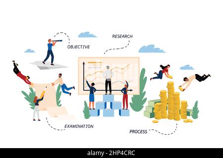 Concetto aziendale di audit, obiettivo, competenza e ricerca. Illustrazione Vettoriale