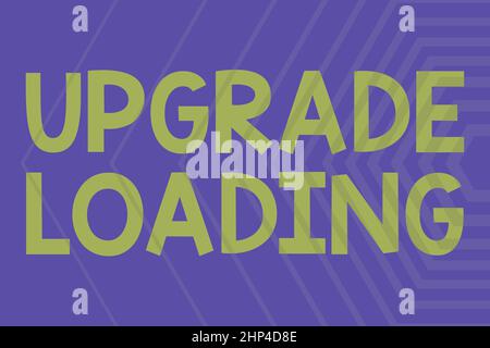 Ispirazione mostrando segno Upgrade Caricamento, Word per l'avanzamento delle applicazioni a strumenti più avanzati linea sfondi illustrati con varie forme Foto Stock