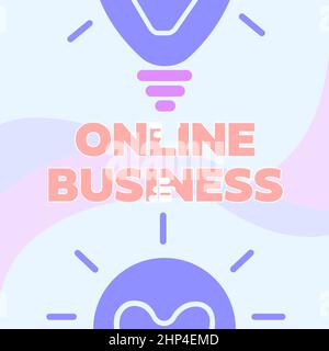 Caption concettuale Online Business, Business idea commerciale transazione di condivisione di informazioni in internet incandescente luce Bulb disegno visualizzati tre Foto Stock