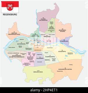 Mappa vettoriale amministrativa della città bavarese di Ratisbona con bandiera Illustrazione Vettoriale