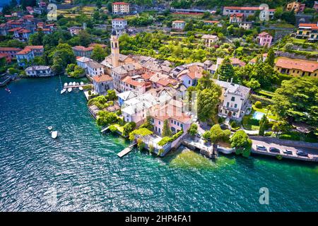 Laglio. Idilliaca città di Laglio e lago di Como vista aerea, Lombardia regione d'Italia Foto Stock