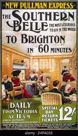 Poster vintage Pullman Express Southern Belle Victoria to Brighton Railway. REGNO UNITO Foto Stock