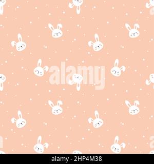 Bunny cartoon rosa vettore senza cuciture pattern Illustrazione Vettoriale