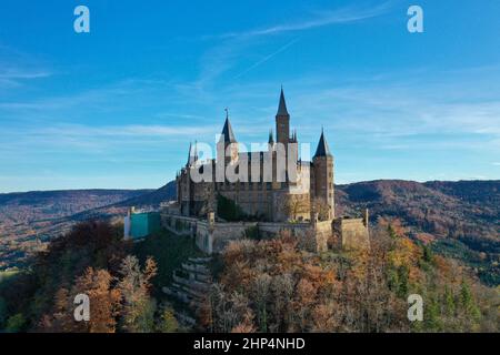Burg Hohenzollern auf der schwäbischen Alb, Luftbild Foto Stock