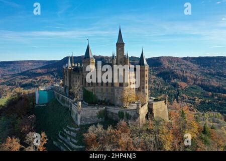 Burg Hohenzollern auf der schwäbischen Alb, Luftbild Foto Stock