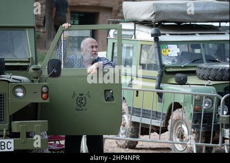 Vista di Land Rover Santana Ligero veicolo dell'esercito militare a Suria, Spagna Foto Stock