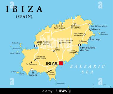 Ibiza, mappa politica, parte delle Isole Baleari, Spagna Illustrazione Vettoriale