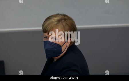 Berlino, Germania, 13 febbraio 2022. La dott.ssa Angela Merkel, ex cancelliere tedesco, durante l'elezione del presidente federale tedesco. Foto Stock