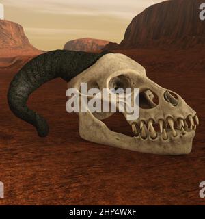 3D illustrazione su bianco di un antico cranio di un drago fantasy Foto Stock