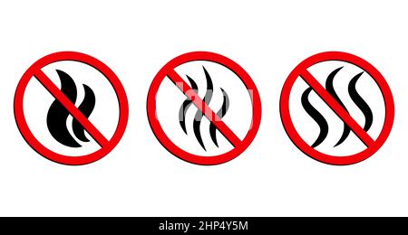 Stop cattivo odore segno. Vietato fumare. Simbolo di divieto. Set di illustrazioni vettoriali isolato su bianco. Illustrazione Vettoriale