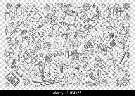 Set di doodle invernali Illustrazione Vettoriale