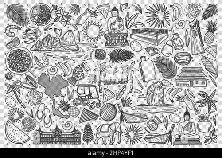 Set di doodle Thailandia Illustrazione Vettoriale