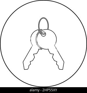 Un gruppo di tasti sull'icona circolare in un cerchio rotondo nero disegno vettoriale a tinta unita immagine stile contorno Illustrazione Vettoriale