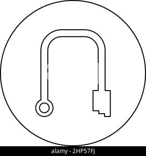 Icona di diramazione nel cerchio circolare immagine vettoriale di colore nero circolare immagine di stile di contorno solido Illustrazione Vettoriale